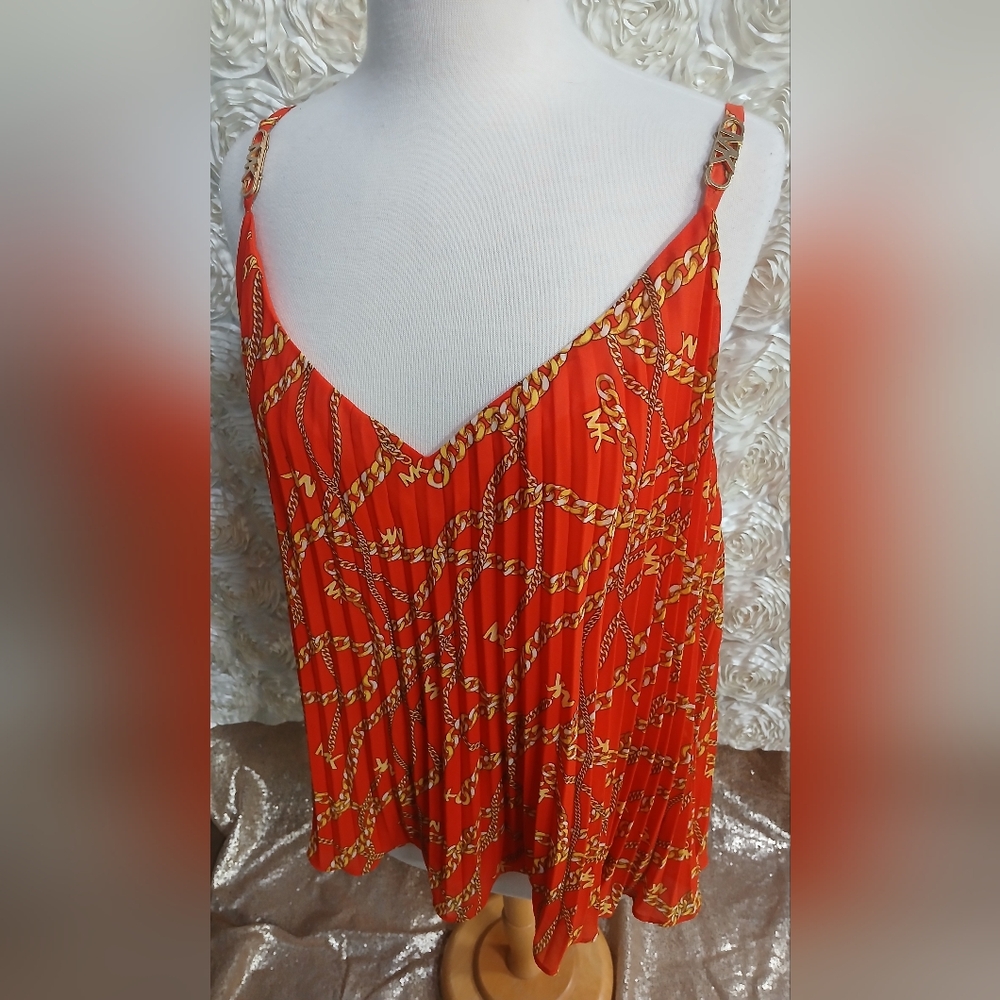 Michael Kors Women's Red Chain Print Top Xl